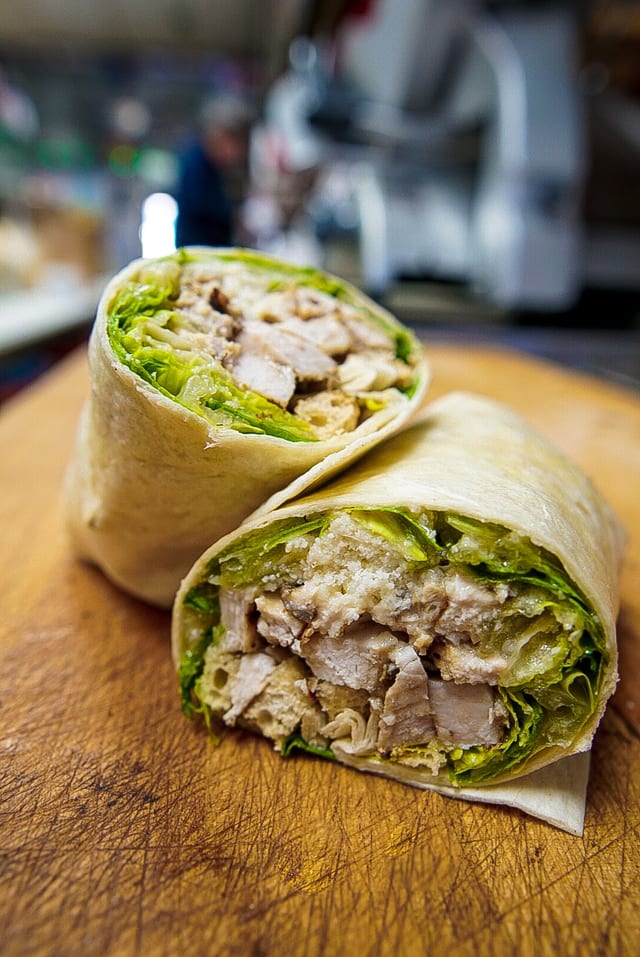 7w. Grilled Chicken Caesar Wrap or panini.