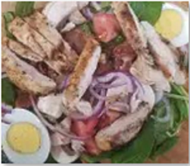26s. Tom Cruise Salad with grilled flamed chicken.