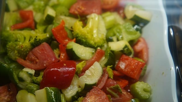 25s. Tomato Cucumber Salad with grilled chicken.